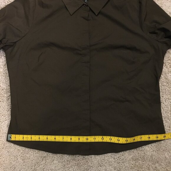 le chateau Brown Ruch Sleeve Button Down Blouse - Picture 11 of 13